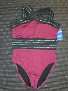 Women’s Magenta One-Piece Swimsuit with Metallic Stripe Accents